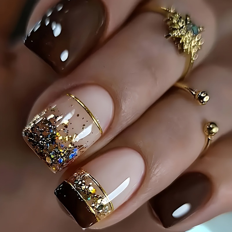 Nail Art Overlay - Короткие квадратные накладные ногти для женщин,