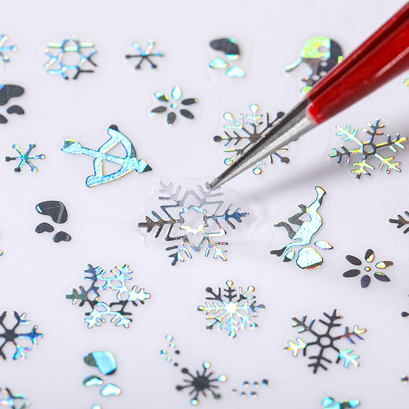 Nail Art Xmas - Голографические Серебряные Снежинки, рождественские 3D наклейки