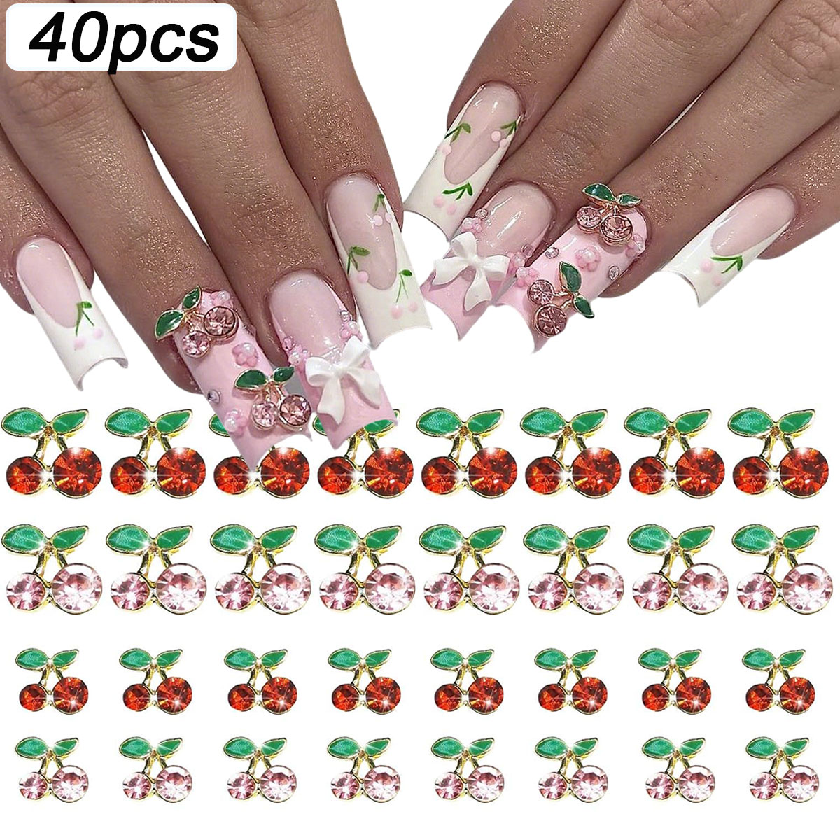40 шт. 3D блестящие розовые и  – обзор и цена Nail Art Red Cherry