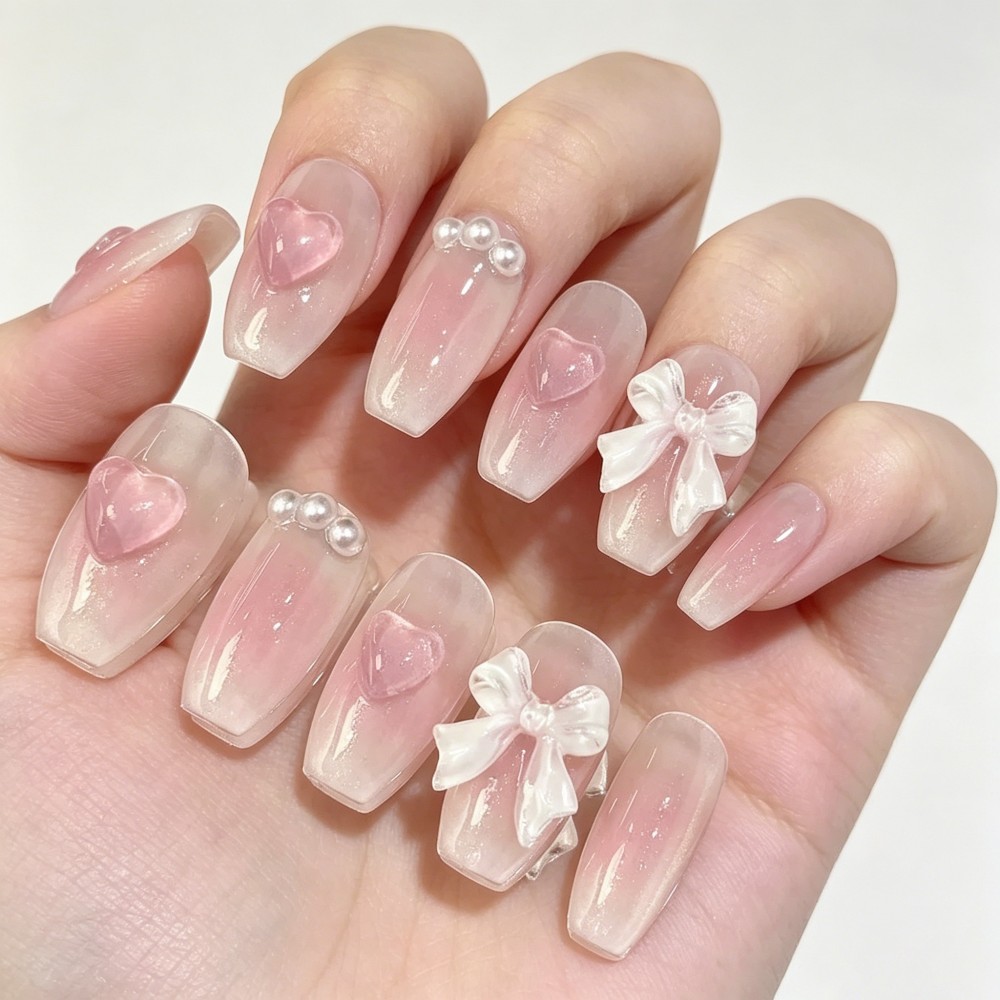 Милые розовые накладные ногти  – обзор и цена Nail Art Pink